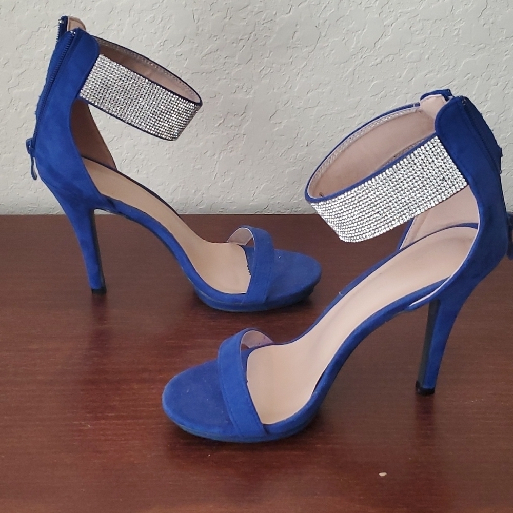 4/$30 Rhinestone cuff stiletto blue suede heels sz 9 ** - Picture 5 of 14